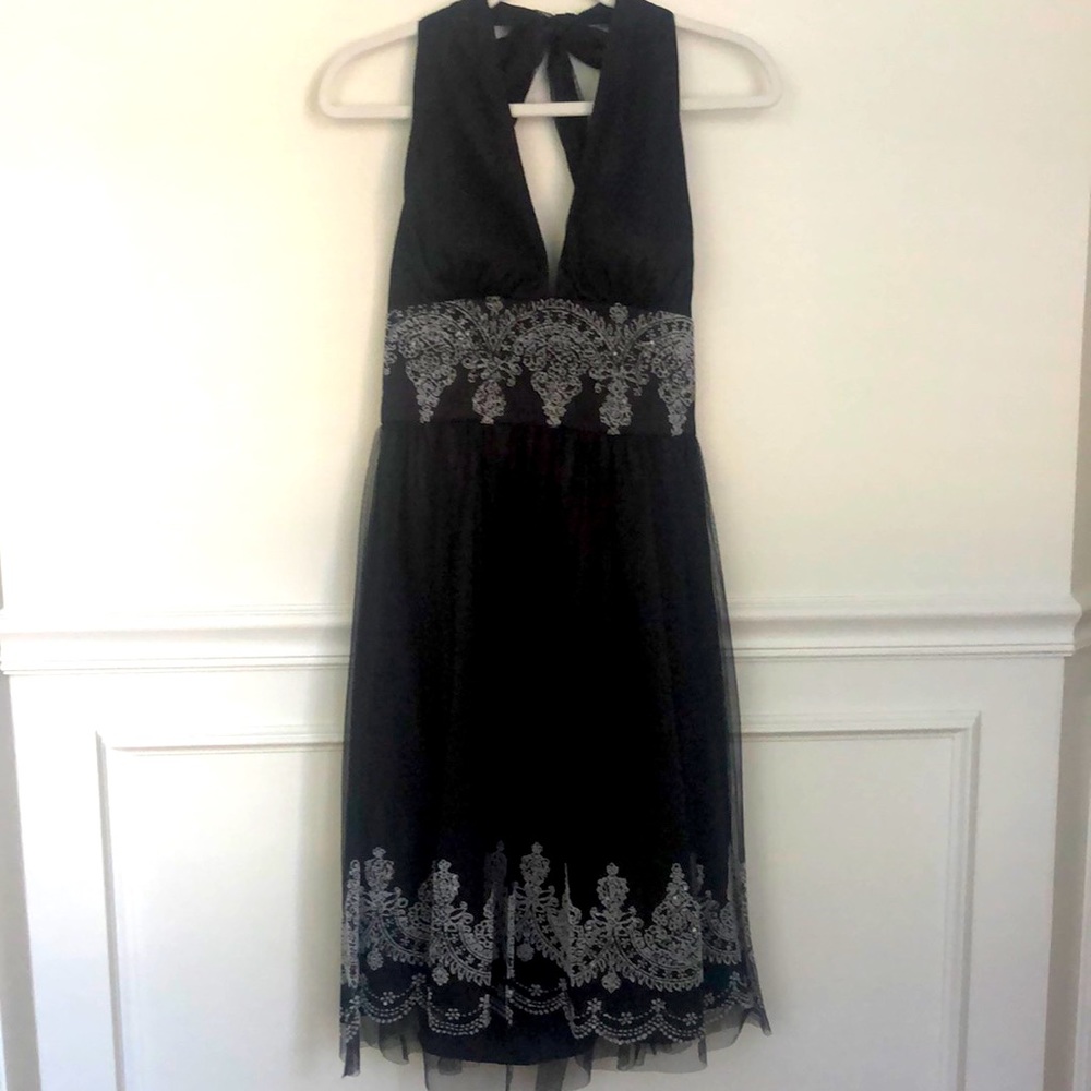 Black Adrianna Papell halter neck cocktail dress with beading